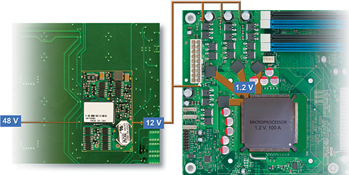 Figure 2. Traditional 48:1,2 V system with &#188; brick and VRM/VRD solution